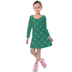 Green Tyrannosaurus Kids  Long Sleeve Velvet Dress