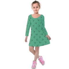 Light Green Tyrannosaurus Kids  Long Sleeve Velvet Dress