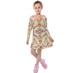 Yellow Jingle Bells With Faux Ribbons Kids Long Sleeve Velvet Dress by CoolDesigns