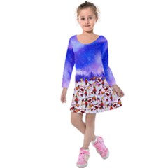 Light Purple Christmas Ice Rink Kids Long Sleeve Velvet Dress