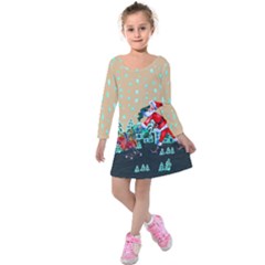 Wheat Shopping Santa Kids Long Sleeve Velvet Dress