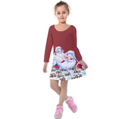 Red Big Head Santa Claus Kids Long Sleeve Velvet Dress