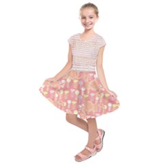 Light Peach Florals & Dinosaurs With Stripes Kids Short Sleeve Dress  by CoolDesigns