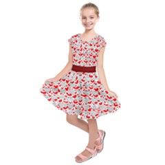 Red & Gray Hand Drawn Heart Shapes Kids  Short Sleeve Dress by CoolDesigns