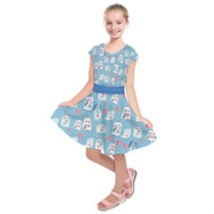 Powder Blue Love Letter With Birds & Cage Kids Short Sleeve Dress by CoolDesigns