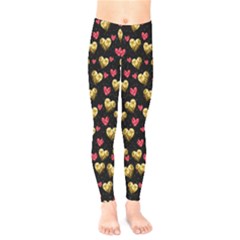 Black & Gold Sparkle Hearts Pattern Kids Leggings by CoolDesigns