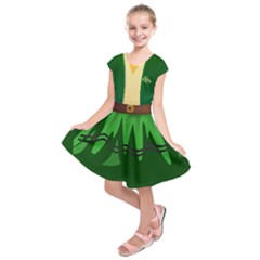 Dark Green Funny St Patrick s Day Outfi Faux Belt Kids  Short Sleeve Dress by CoolDesigns