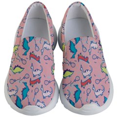 Baby Pink Dino Dinosaur Seamless Patterns Kid s Lightweight Slip Ons by CoolDesigns