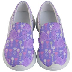 Blue Violet Florals & Dinosaurs With Stripes Kids Kid s Lightweight Slip Ons by CoolDesigns