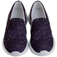 Dark Gray Pattern Star Heart In Night Sky Kid s Lightweight Slip Ons by CoolDesigns