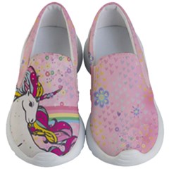 Light Pink Elegant Unicorn & Rainbow Pattern Kids Kid s Lightweight Slip Ons by CoolDesigns