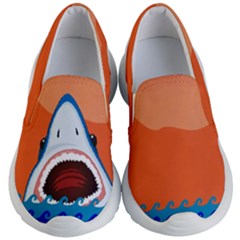 Blue & Orange Red Big Head Shark Kid s Lightweight Slip Ons by CoolDesigns