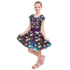 Teal & Dark Purple Fallen Alice Wonderland Kids Short Sleeve Dress by CoolDesigns