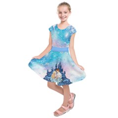 Blue & White Stars Prince Charm In Castle Kids Short Sleeve Dress by CoolDesigns