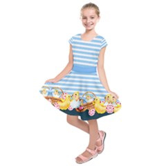 Light Sky Blue Easter Basket Kids Short Sleeve Dress by CoolDesigns