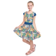 Peach & Dark Blue Easter Eggs Prints Kids Short Sleeve Dress by CoolDesigns