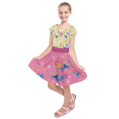 Pink Rooster Prints Kids Short Sleeve Dress by CoolDesigns