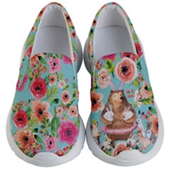 Turquoise & Pink Love Bear Hug & Bunny Kids Lightweight Slip Ons by CoolDesigns