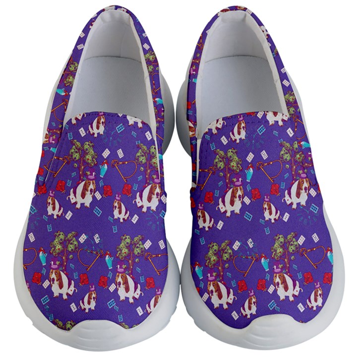 Purple Basset Hound Lost in Wonderland Kids Kid s Lightweight Slip Ons