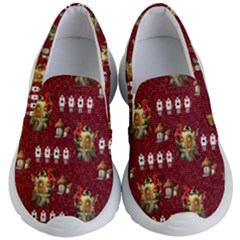 Maroon Gnome Houses & Poker Soldiers Kids Kid s Lightweight Slip Ons by CoolDesigns