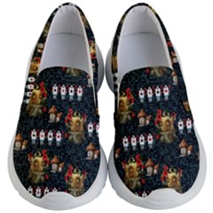 Dark Blue Gnome Houses & Poker Soldiers Kids Kid s Lightweight Slip Ons by CoolDesigns