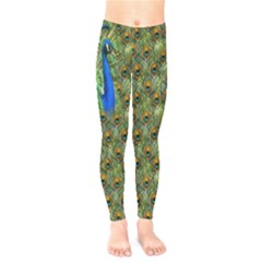 Green Elegant Peacock Peafowl Prints Kids  Legging by CoolDesigns