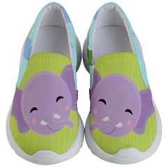 Yellow Green & Lavender Elephant Print Kid s Lightweight Slip Ons by CoolDesigns