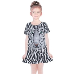 Gray White Tiger Head Print Kids  Simple Cotton Dress by CoolDesigns