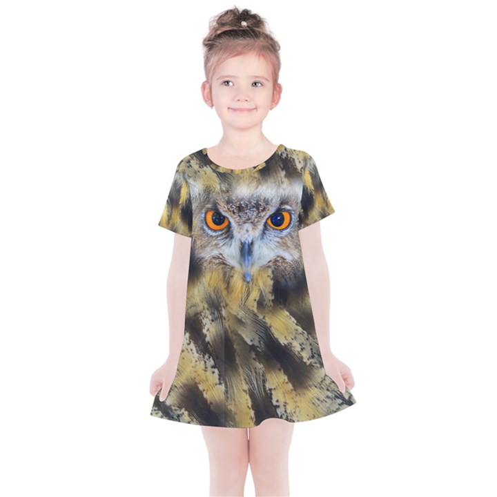 Dark Moccasin Fierce Owl Eyes Print Kids  Simple Cotton Dress