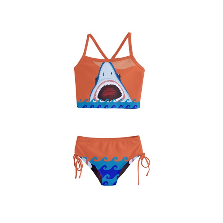 Blue & Orange Red Big Head Shark Girls  Tankini Swimsuit