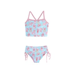 Light Pink & Blue Adorable Pig Prints Girls  Tankini Swimsuit by CoolDesigns