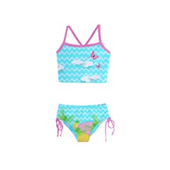 Cyan & Pink Flamingo On Beach Girls  Tankini Swimsuit by CoolDesigns