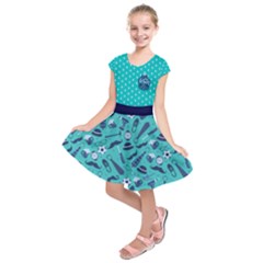 Dark Turquoise Polka Dots Pattern Kids  Short Sleeve Dress by CoolDesigns