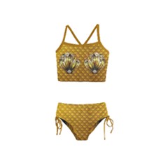 Gold Seashell Fish Scale Print Girls  Tankini Swimsuit by CoolDesigns