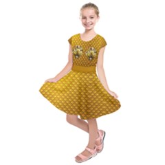 Gold Seashell Fish Scale Print Kids  Short Sleeve Dress by CoolDesigns