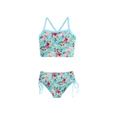 Cyan Boho Summer Floral Print Kids Girls  Tankini Swimsuit by CoolDesigns