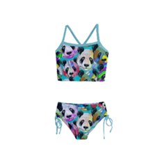 Turquoise Tribal Panda Faces Girls Tankini Swimsuit