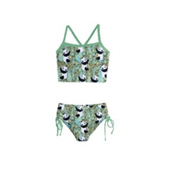 Olive & Cyan Bamboo Trees & Panda Girls Tankini Swimsuit by CoolDesigns