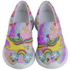 Colorful Fun Unicorn On Rainbow Print Kid s Lightweight Slip Ons by CoolDesigns