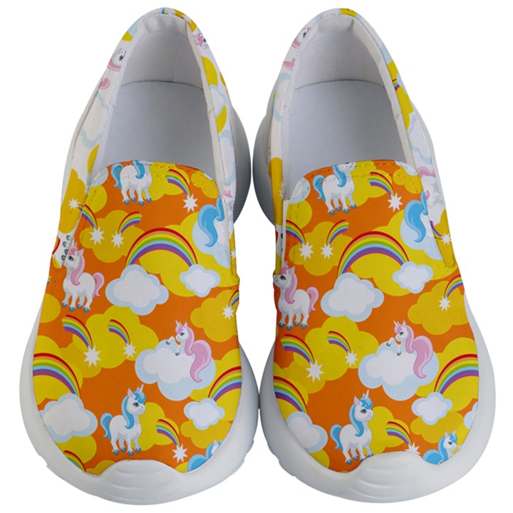 Orange Fun Unicorn Rainbow Print Kid s Lightweight Slip Ons