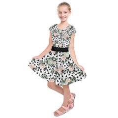 Slate Gray & White Triangle Shapes & Floral Design Kids  Short Sleeve Dress by CoolDesigns