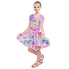 Colorful Fun Unicorn On Rainbow Print Kids  Short Sleeve Dress by CoolDesigns