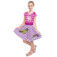 Pink & Purple Elegant Unicorn Pattern Kids  Short Sleeve Dress by CoolDesigns