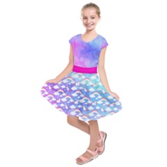 Light Purple Fun Unicorn Rainbow Print Kids  Short Sleeve Dress by CoolDesigns