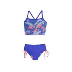 Dark Dodge Blue Flamingo Feather Girls  Tankini Swimsuit by CoolDesigns