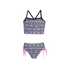 Dark Gray & Pink Flamingo Girls  Tankini Swimsuit by CoolDesigns