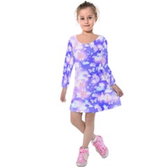 Bright Violet Butterflies & Unicorns Kids  Long Sleeve Velvet Dress