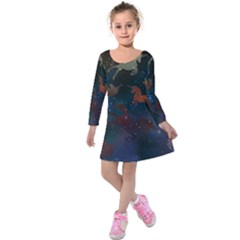 Dark Gray & Blue Celestial Unicorns Kids  Long Sleeve Velvet Dress