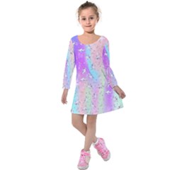 Bright Colorful Unicorn Printed Kids  Long Sleeve Velvet Dress