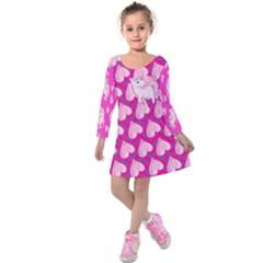 Pink & Purple Elegant Unicorn Pattern Kids  Long Sleeve Velvet Dress